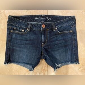 American Eagle Outfitters Deep Indigo Jean Distressed Stretch Shorts Size (8)
